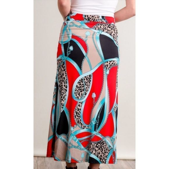 Red Animal Print Maxi Skirt - Picture 1 of 5